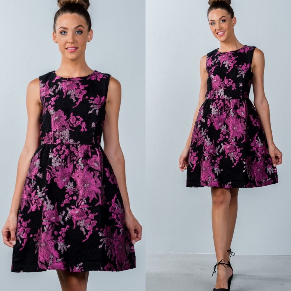 💕Magenta Floral Brocade Cocktail/Party Dress - Picture 3 of 8